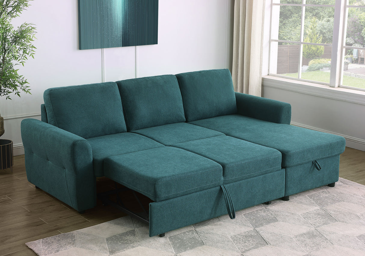 Sleeper Sectional - Samantha Upholstered Sleeper Sofa Sectional with Storage Chaise Teal Blue