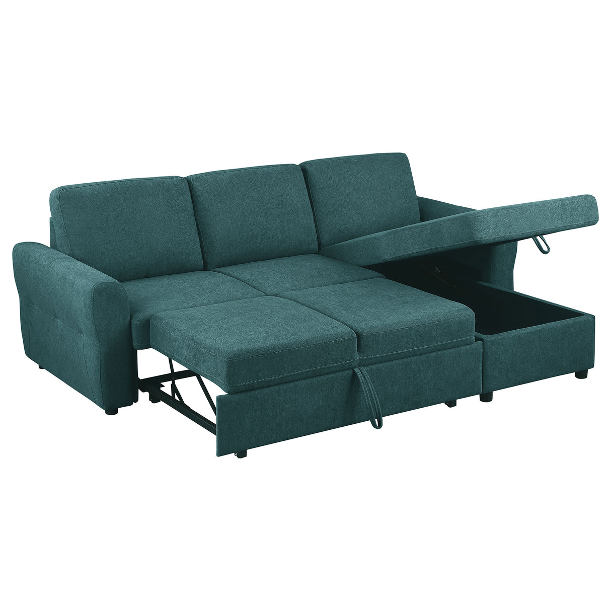 Sleeper Sectional - Samantha Upholstered Sleeper Sofa Sectional with Storage Chaise Teal Blue