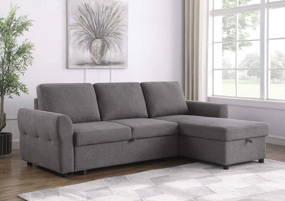 Sleeper Sectional - Samantha Upholstered Sleeper Sofa Sectional with Storage Chaise Grey