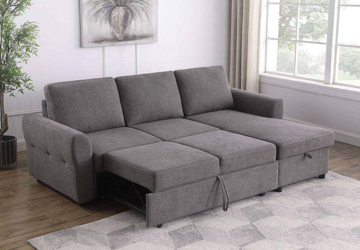 Sleeper Sectional - Samantha Upholstered Sleeper Sofa Sectional with Storage Chaise Grey