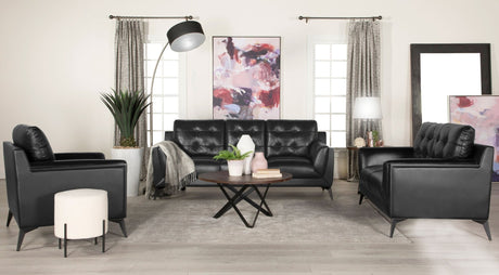 Moira Upholstered Tufted Living Room Set with Track Arms Black | Coaster | Home Elegance USA