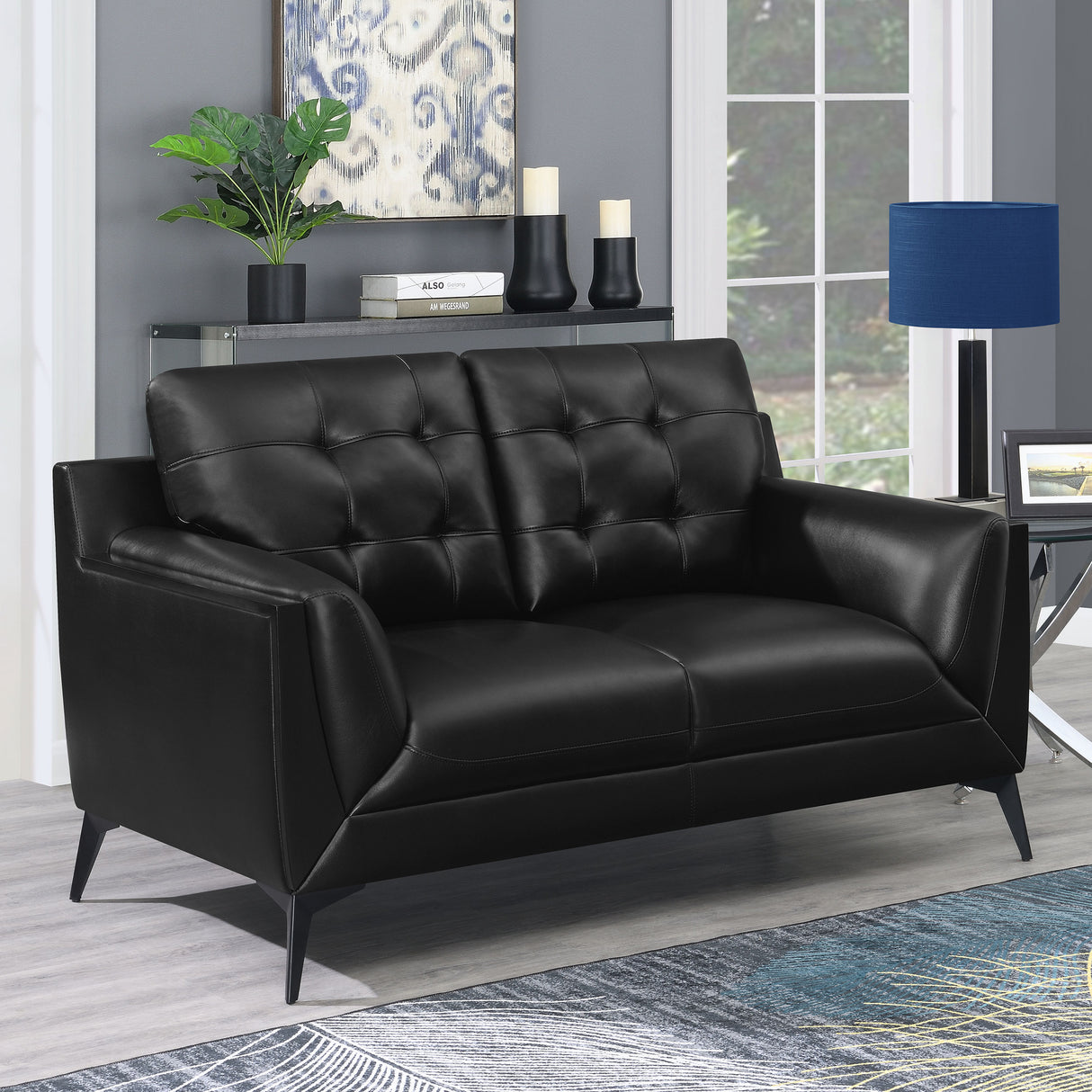 Loveseat - Moira Upholstered Tufted Loveseat with Track Arms Black