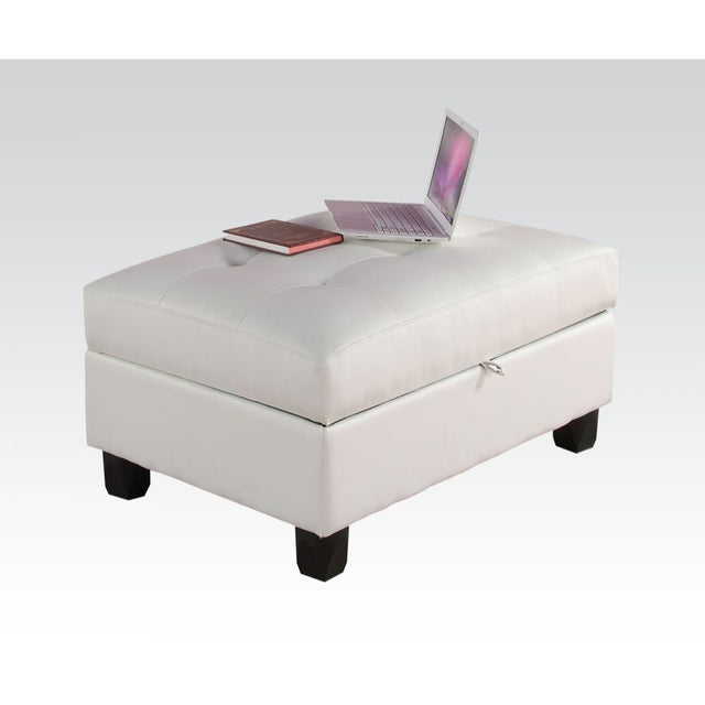 Acme - Kiva Ottoman W/Storage 51177 White Bonded Leather Match