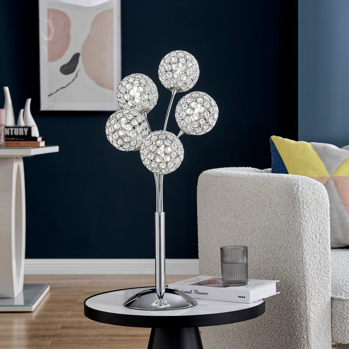 Thailand Crystal Domes Table Lamp // 5 Light  | Finesse -  Home Elegance USA