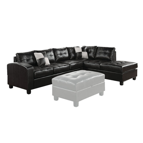 Acme - Kiva Reversible  Sectional Sofa W/2 Pillows 51195_KIT Black Bonded Leather Match