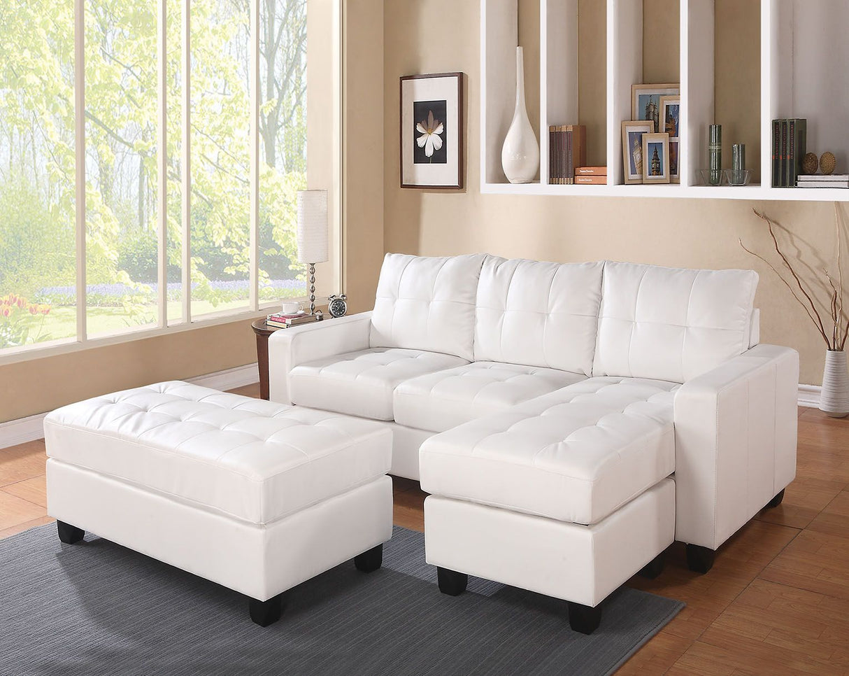 Acme - Lyssa Sectional Sofa & Ottoman 51210 White Bonded Leather Match