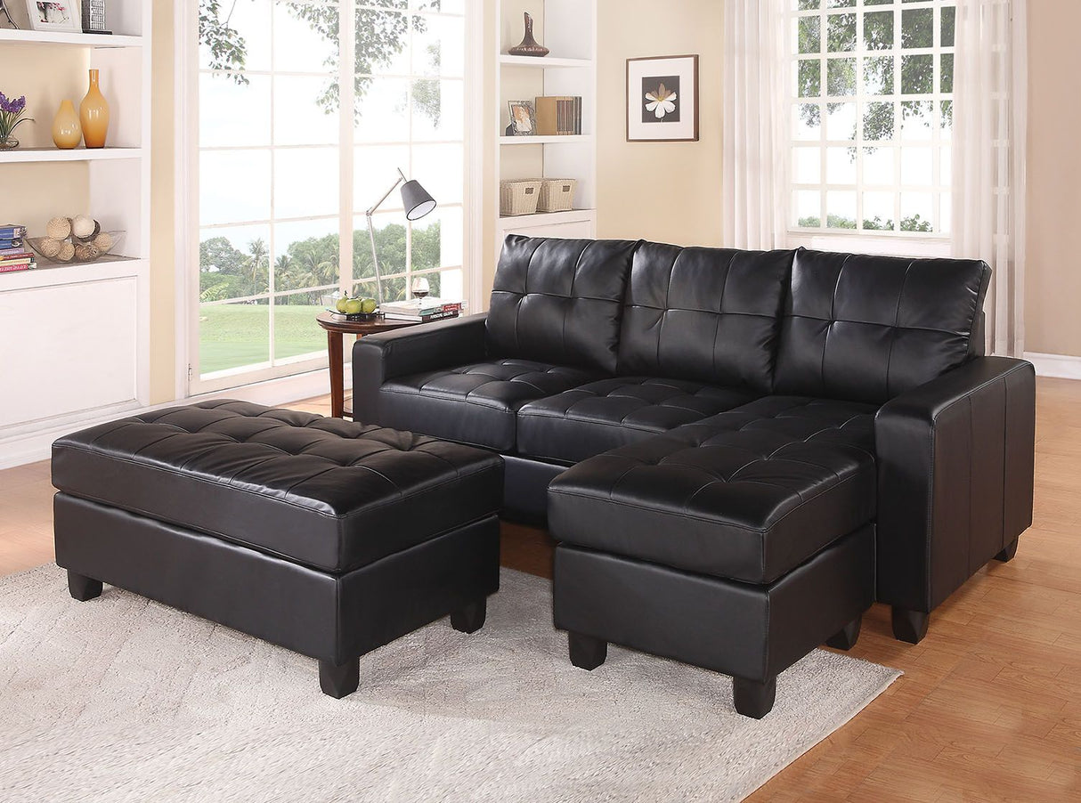 Acme - Lyssa Sectional Sofa & Ottoman 51215 Black Bonded Leather Match