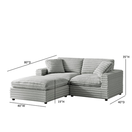 Jenny 3-Piece Chofa Modular Sectional in Plush Gray Polyester Cord-Like Fabric - sold by Home Elegance USA
