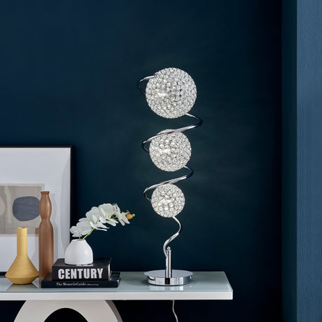Vertical Crystal Sphere Table Lamp // 3 Light  | Finesse -  Home Elegance USA