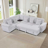 110-inch U-shaped corduroy super soft sectional sofa with storage and pull-out bed, corner coffee table with cup holder and USB port; suitable for living room, comfortable corduroy sectional sofa