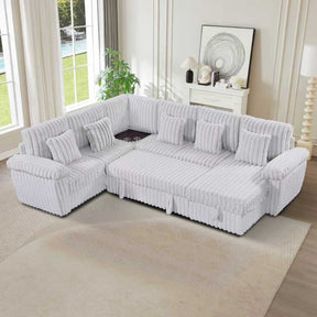 110-inch U-shaped corduroy super soft sectional sofa with storage and pull-out bed, corner coffee table with cup holder and USB port; suitable for living room, comfortable corduroy sectional sofa - sold by Home Elegance USA