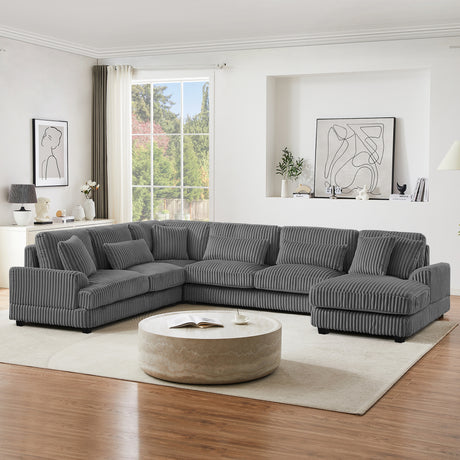 Modern Oversized U-shaped Sectional Sofa with Chaise Lounge in Dark Gray Corduroy, 129' - sold by Home Elegance USA