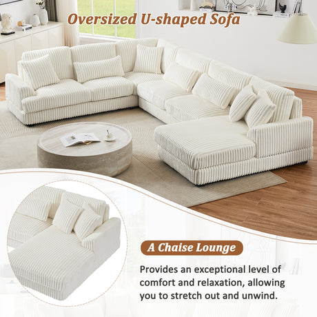 Modern Oversized U-shaped Sectional Sofa with Chaise Lounge in Beige Corduroy, 129' - sold by Home Elegance USA