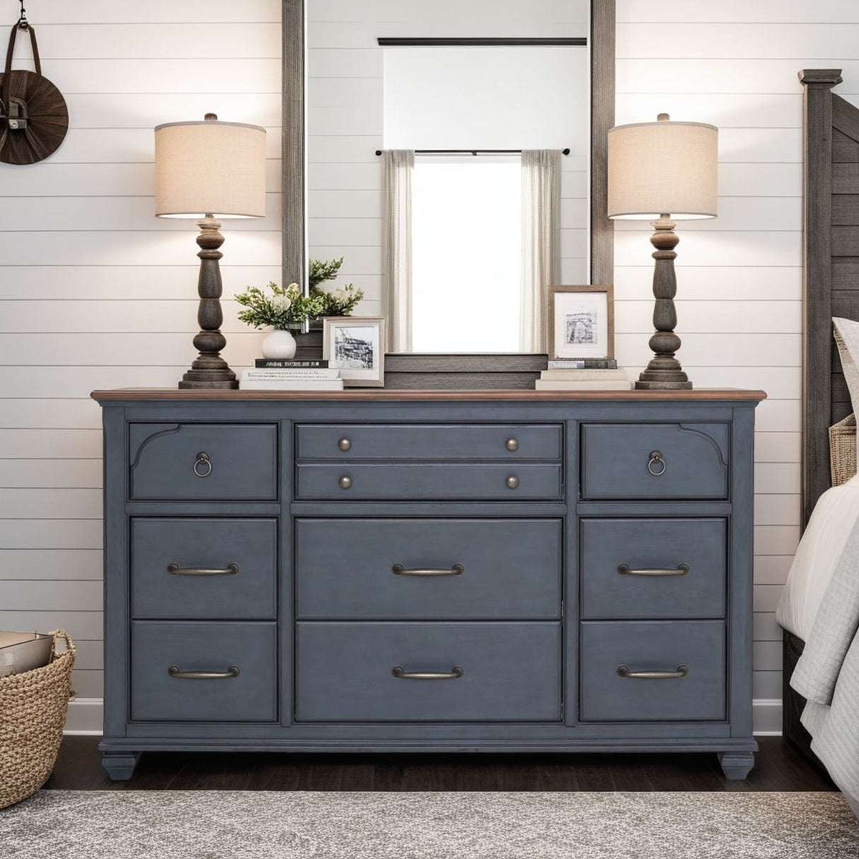 9-Drawer Dresser, No Assembly Required, Corduroy Blue Finish