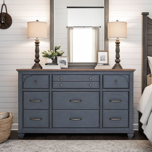 9-Drawer Dresser, No Assembly Required, Corduroy Blue Finish
