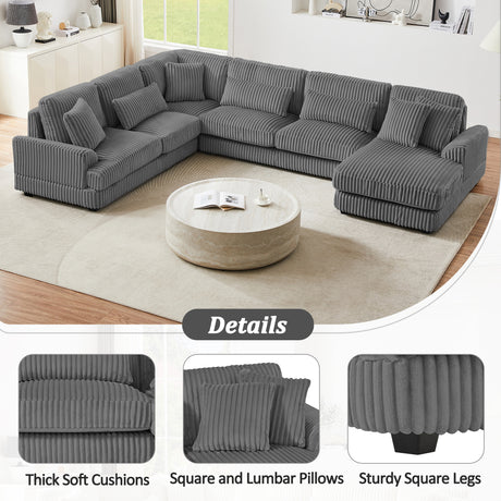 Modern Oversized U-shaped Sectional Sofa with Chaise Lounge in Dark Gray Corduroy, 129' - sold by Home Elegance USA