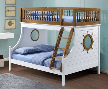 Farah Oak & White Finish Twin/Full Bunk Bed - sold by Home Elegance USA