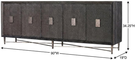 Melange Keenan Five-Door Credenza Dark Wood with Silver Base - Hooker Furniture