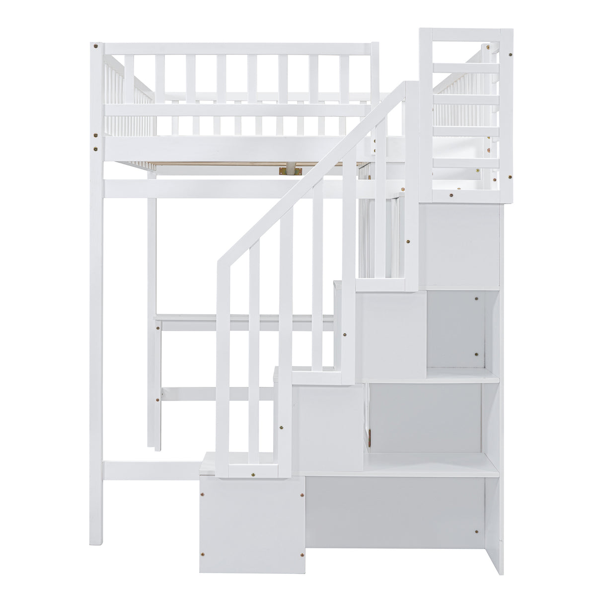 Full size Loft Bed with Bookshelf,Drawers,Desk,and Wardrobe-White - Home Elegance USA