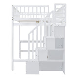 Full size Loft Bed with Bookshelf,Drawers,Desk,and Wardrobe-White - Home Elegance USA