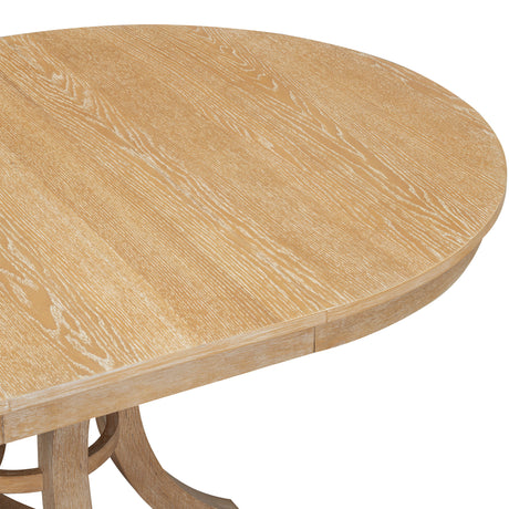 TREXM 5-Piece Retro Functional Dining Table Set Extendable Round Table and 4 Upholstered Chairs for Dining Room and Living Room (Natural) - sold by Home Elegance USA