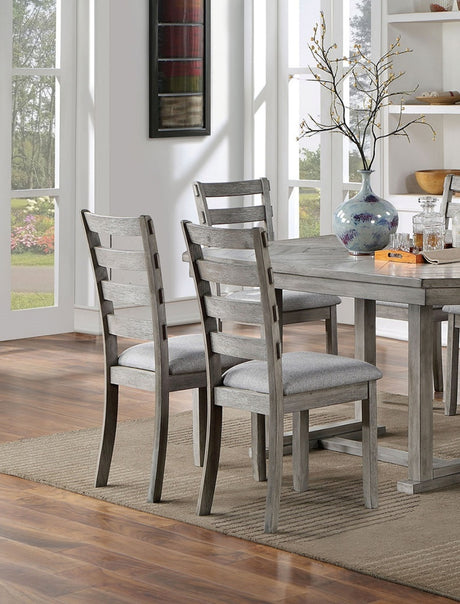 Dining Table 6x Side Chairs 7pcs Dining Set Grey Finish Dining Room Furniture Fabric Seat Rustic Style - sold by Home Elegance USA