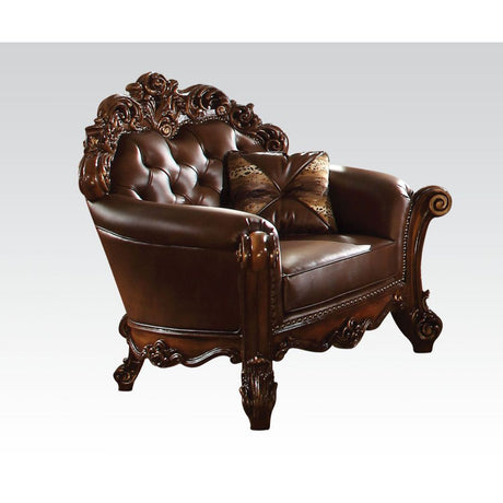 Acme - Vendome Chair W/Pillow 52003 Cherry Synthetic Leather & Cherry Finish