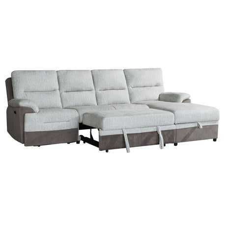 Contemporary KIA Beige/Brown Sectional Sofa with USB and Power Recline in 100% Polyester Fabric - sold by Home Elegance USA