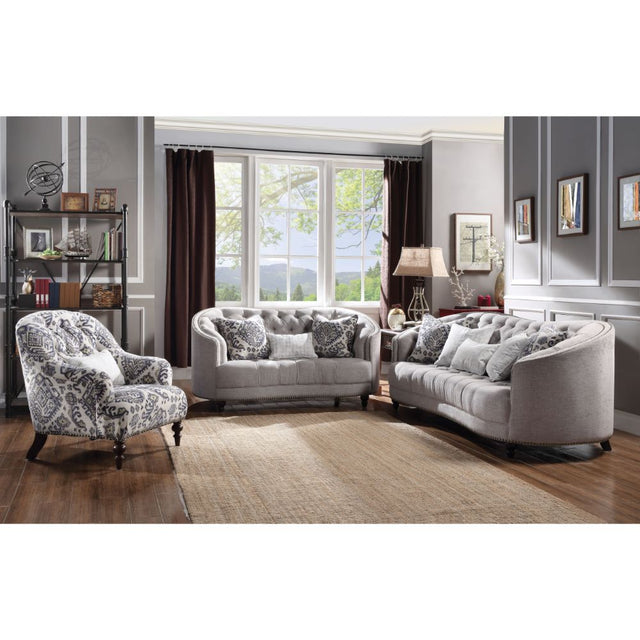 Acme - Saira Loveseat W/3 Pillows 52061 Light Gray Fabric