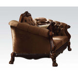 Acme - Dresden Loveseat W/5 Pillows 52096 Golden Brown Velvet & Cherry Oak Finish