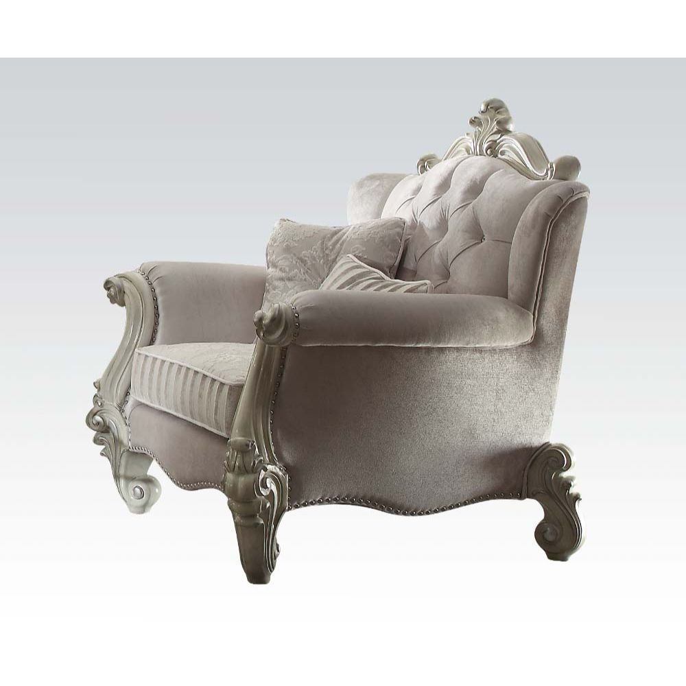 Acme - Versailles Chair W/2 Pillows 52107 Ivory Fabric & Bone White Finish