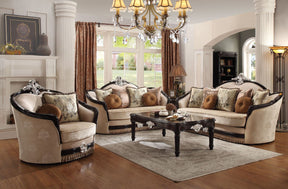 Acme - Ernestine Sofa W/7 Pillows 52110 Tan Fabric & Black Finish