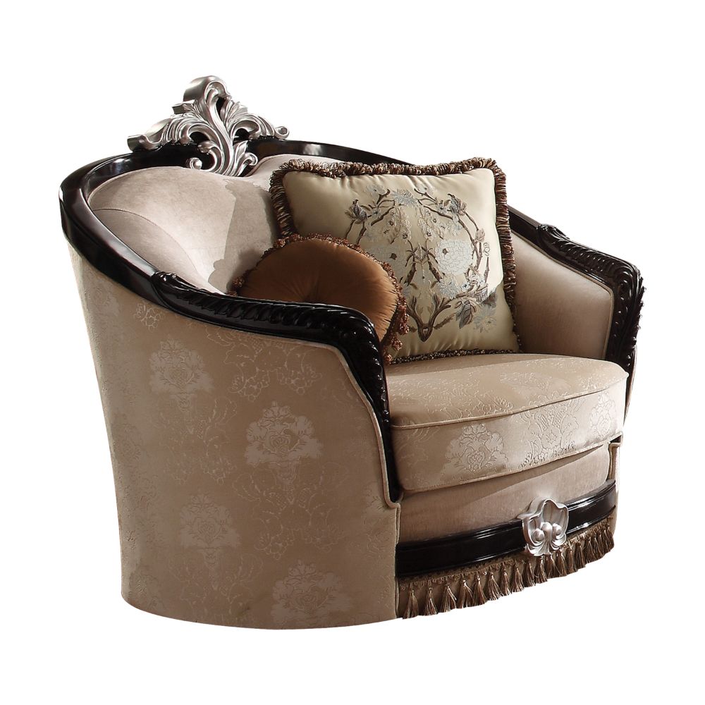 Acme - Ernestine Chair W/2 Pillows 52112 Tan Fabric & Black Finish