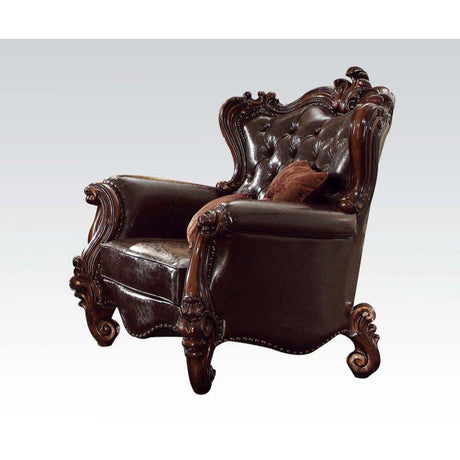 Acme - Versailles Chair W/2 Pillows 52122 Two Tone Dark Brown Synthetic Leather & Cherry Oak Finish
