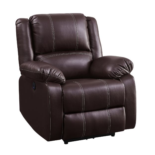 Acme - Zuriel Power Motion Recliner W/USB 52284 Brown Synthetic Leather