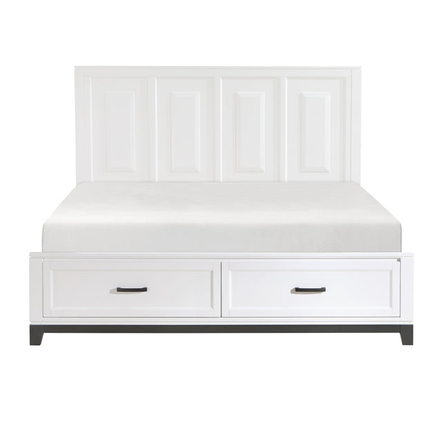 White Finish California King Platform Bed with Storage Drawers Wooden Bedroom Furniture 1pc