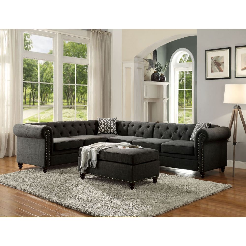 Aurelia II Sectional Sofa W/2 Pillows 52375 Charcoal Linen | Acme - 52375 - Home Elegance USA - 1