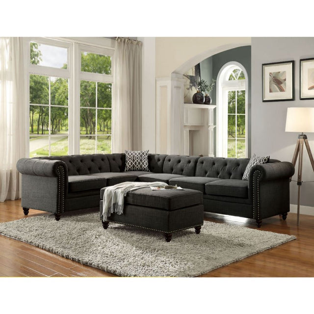 Aurelia II Sectional Sofa W/2 Pillows 52375 Charcoal Linen | Acme | Home Elegance USA