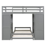 Twin over Twin Bunk Bed with LED Light and USB Ports, Gray - Home Elegance USA