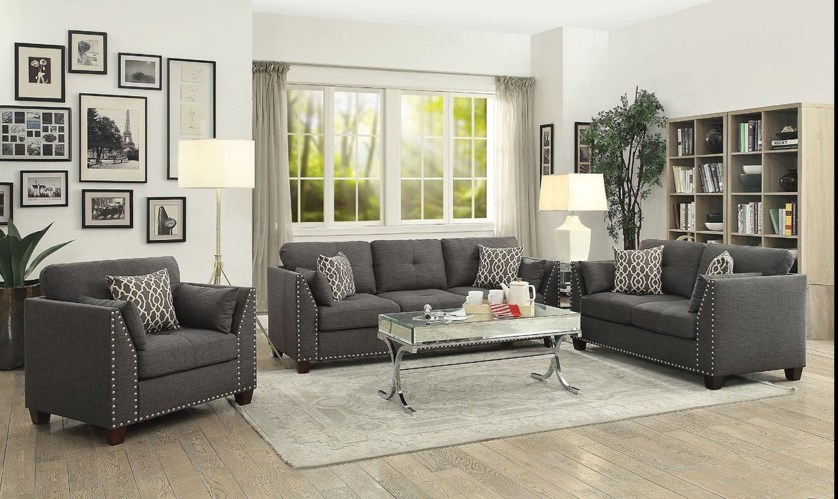 Acme - Laurissa Sofa W/4 Pillows 52405 Light Charcoal Linen