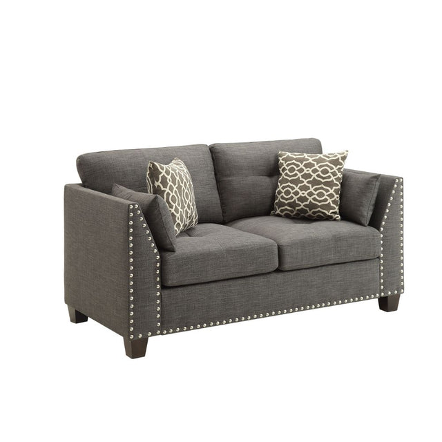 Acme - Laurissa Loveseat W/4 Pillows 52406 Light Charcoal Linen