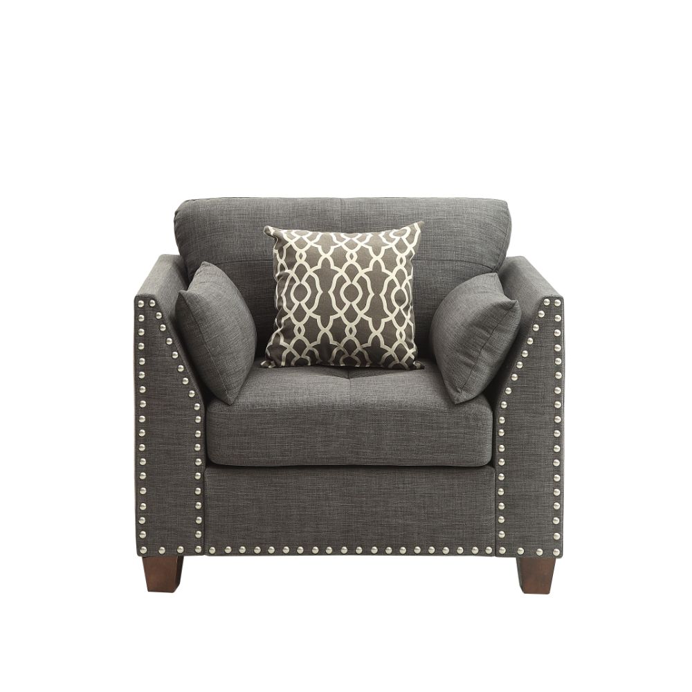 Acme - Laurissa Chair W/3 Pillows 52407 Light Charcoal Linen