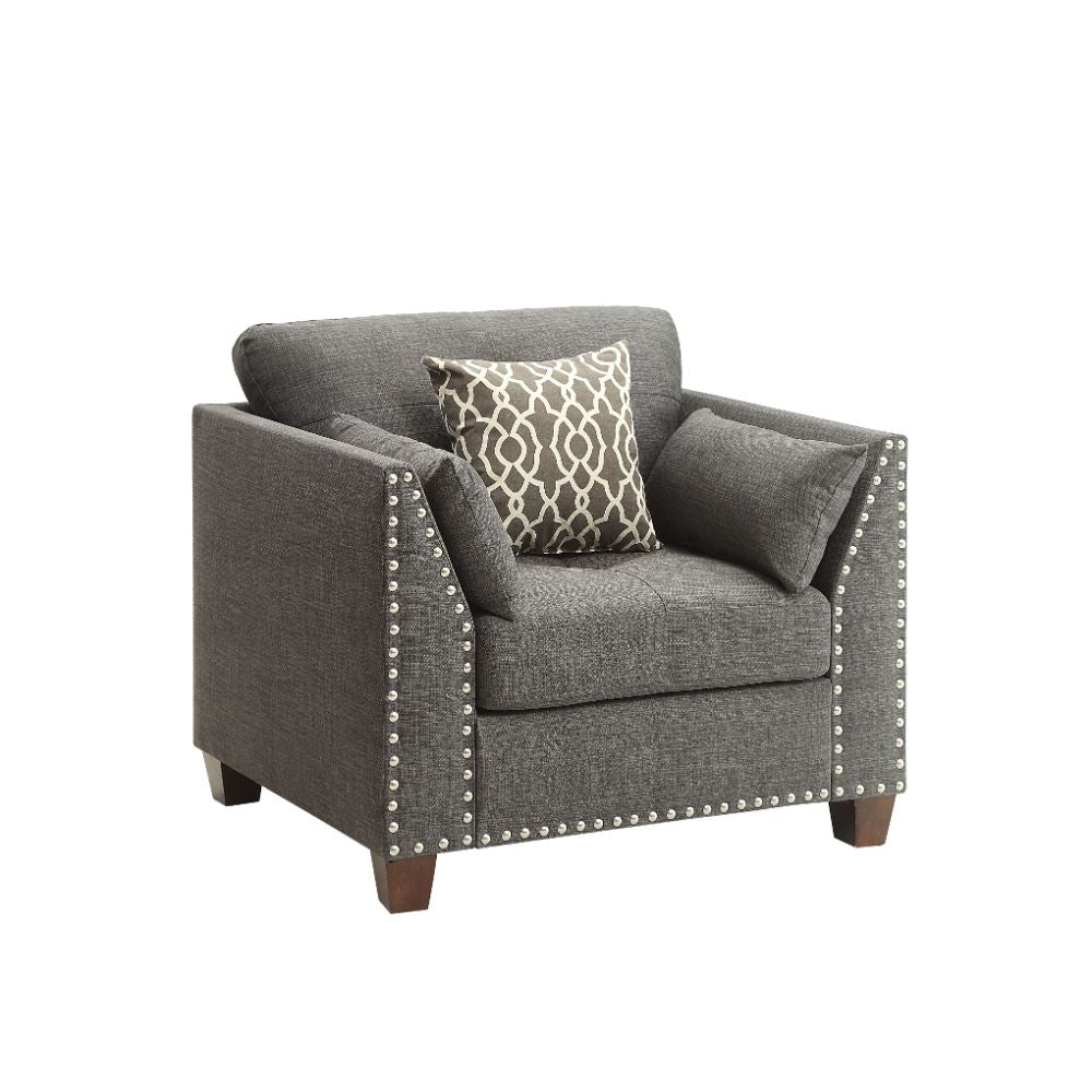 Acme - Laurissa Chair W/3 Pillows 52407 Light Charcoal Linen