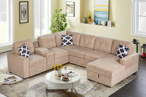 Multifunctional Modular L - Shaped Sectional Sofa with Built - in Cup Holders, Hidden Storage Compartments and Convertible Seating Design - sold by Home Elegance USA