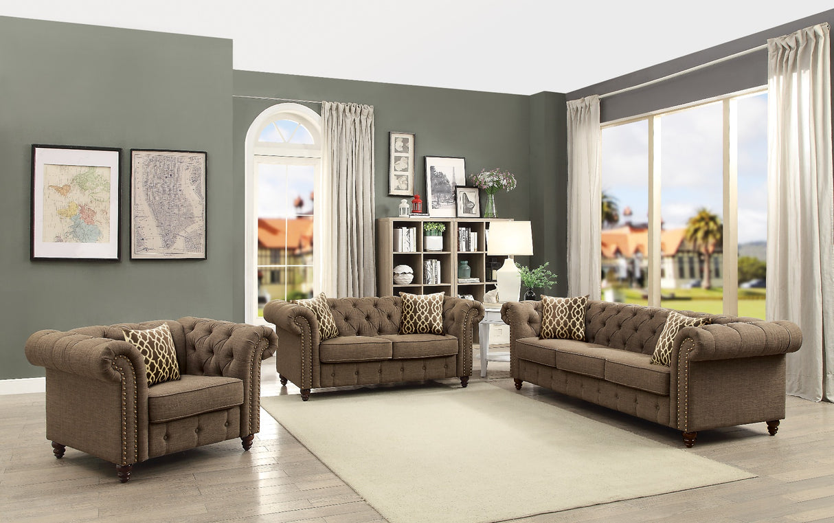 Aurelia Sofa W/2 Pillows 52425 Brown Linen | Acme | Home Elegance USA