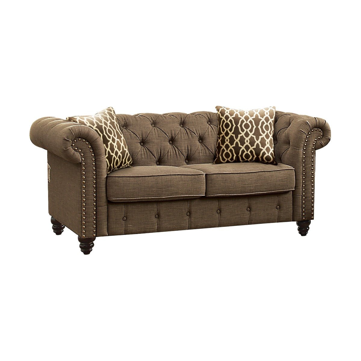 Aurelia Loveseat W/2 Pillows 52426 Brown Linen | Acme | Home Elegance USA