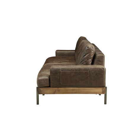 Acme - Silchester Sofa 52475 Distress Chocolate Top Grain Leather & Oak Finish