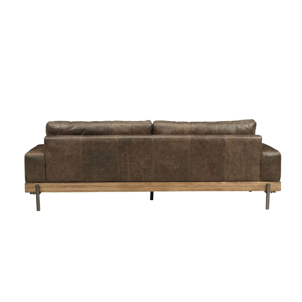 Acme - Silchester Sofa 52475 Distress Chocolate Top Grain Leather & Oak Finish