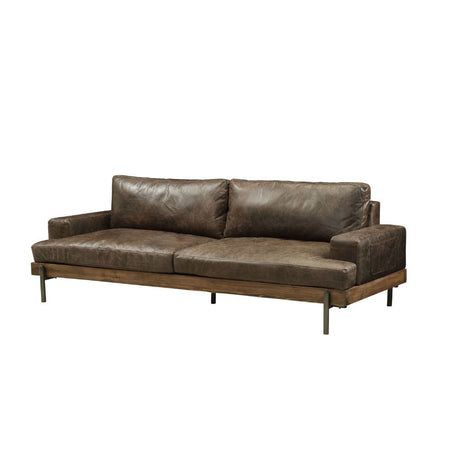 Acme - Silchester Sofa 52475 Distress Chocolate Top Grain Leather & Oak Finish