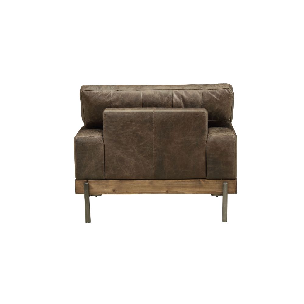 Acme - Silchester Chair 52477 Distress Chocolate Top Grain Leather & Oak Finish